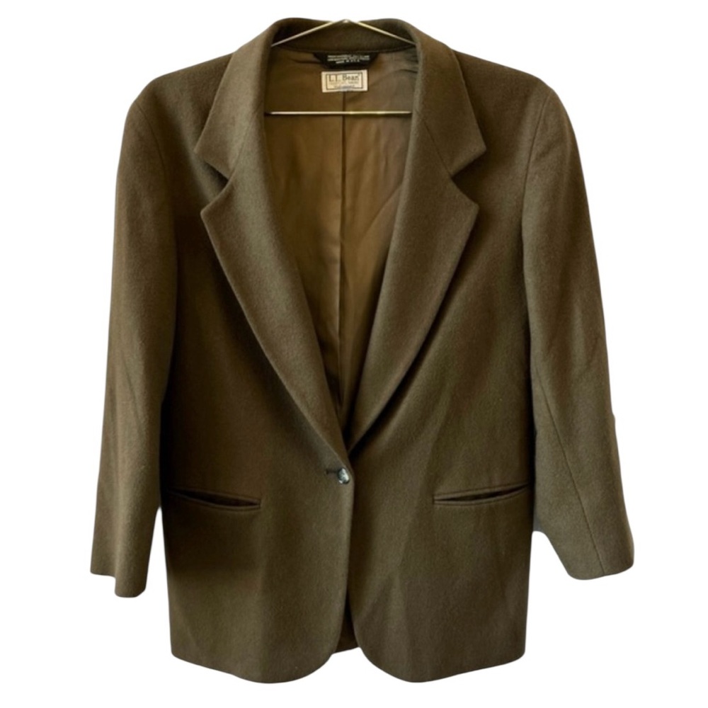 VINTAGE L.L. Bean Wool Cashmere Olive Green Blazer Jacket Lined 18R